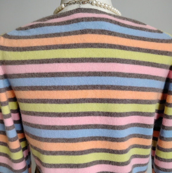 Talbots Vintage Cashmere V-Neck Sweater Candy Colorful Stripe Classic Size. Med - Picture 9 of 13